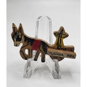 Vintage Tijuana Mexico Wooden Donkey Souvenir Brooch Hand Painted